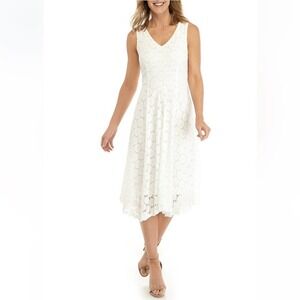 RONNI NICOLE size 16 white sleeveless dress fit & flare allover circular eyelet